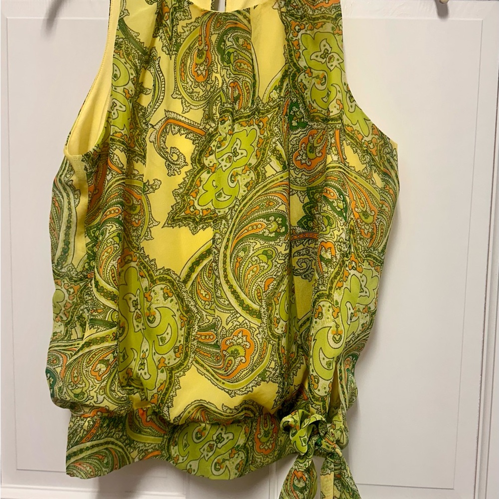 Sunny Leigh Yellow and Green Tie Front Tank Top